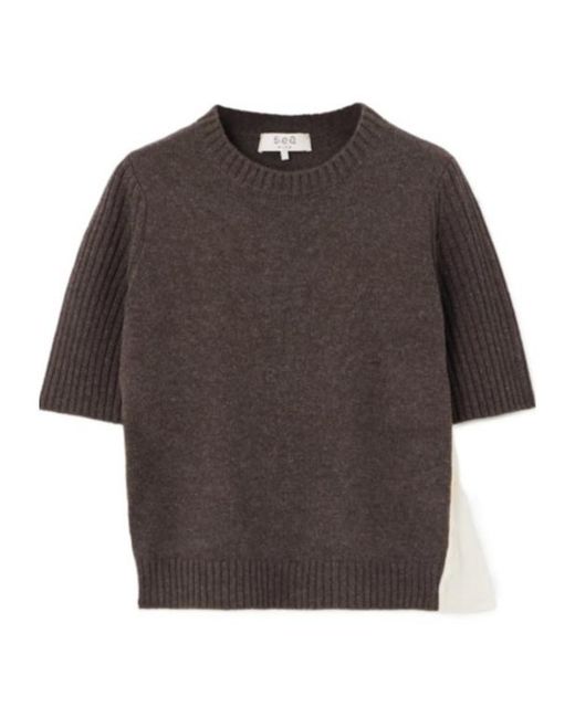Sea Brown Trimmed Wool Sweater
