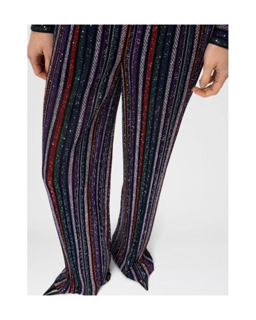 Missoni Blue Herringbone-Striped Sequin-Embellished Trousers