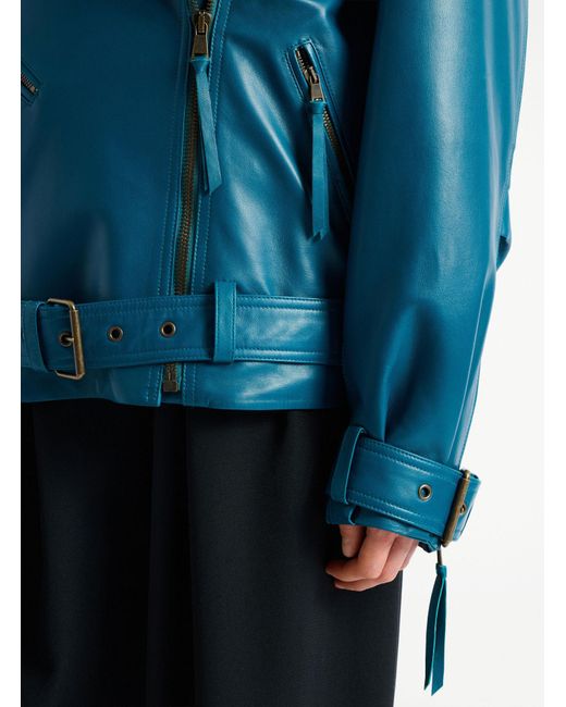 Balmain Blue Lambskin Biker Jacket