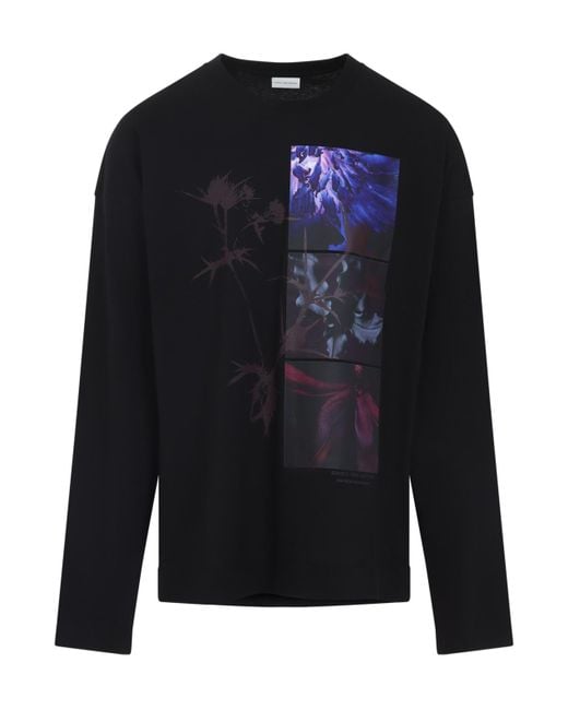 Dries Van Noten Blue Graphic Printed Crewneck T-Shirt for men