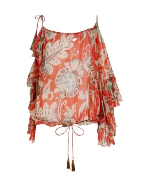 Etro Red Ruffled Printed Top