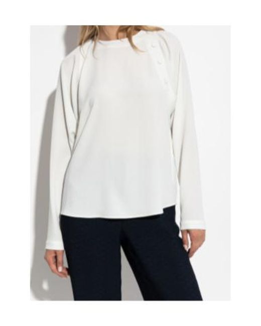 Emporio Armani White Button Detailed Crewneck Top