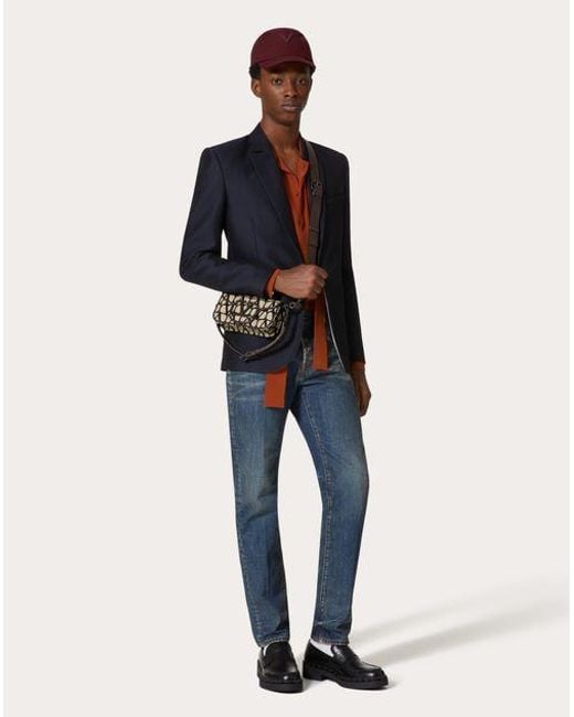 Valentino Blue Single-Breasted Long-Sleeved Blazer for men