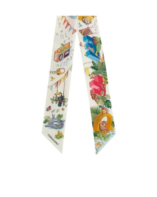 Ferragamo White Jungle Party Graphic-Print Bandeau Scarf