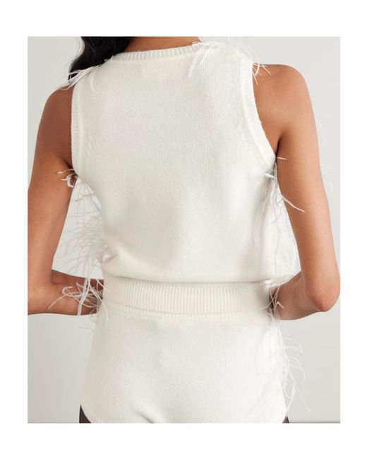 ShuShu/Tong White Feather-Decorated Sleeveless Knitwear