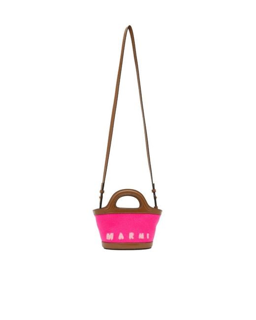 Marni Pink Felted-Logo Bucket Bag