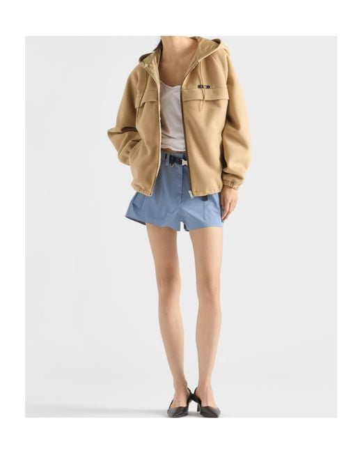 Prada Natural Zip-Up Fleece Hoodie