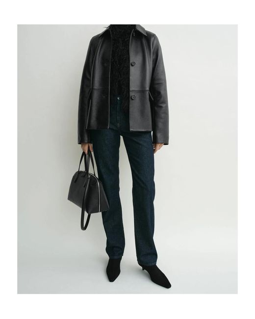 Totême  Black Totême Button-Up Leather Jacket