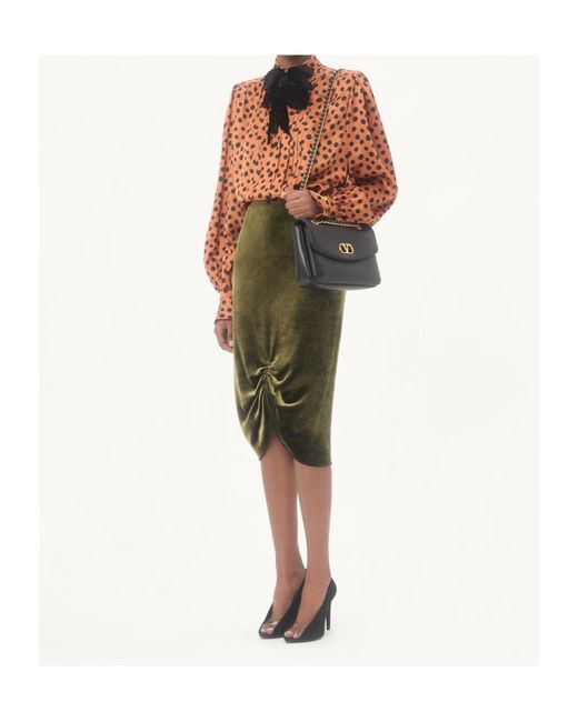 Valentino Orange Crepe Satin Shirt With Plus De Pois Dalmata Print