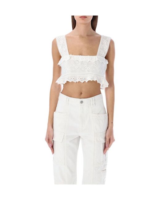 Isabel Marant White Mecelia Broderie Anglais Cropped Top