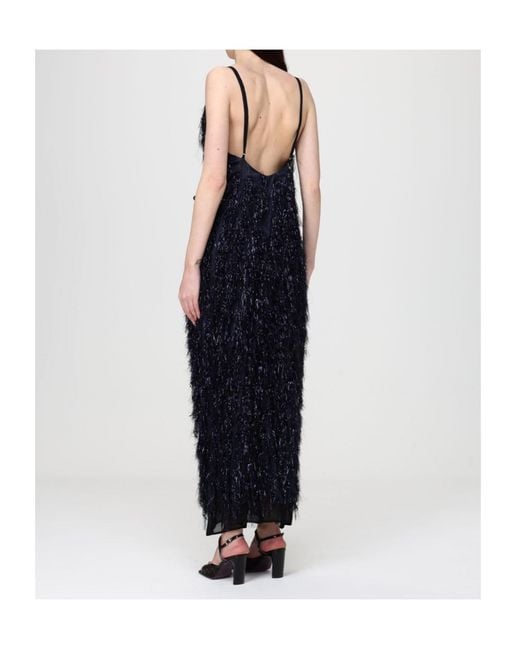 Stella McCartney Blue Fringed V-Neck Midi Dress