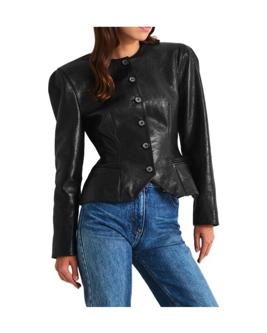 Magda Butrym Black Round Neck Leather Jacket