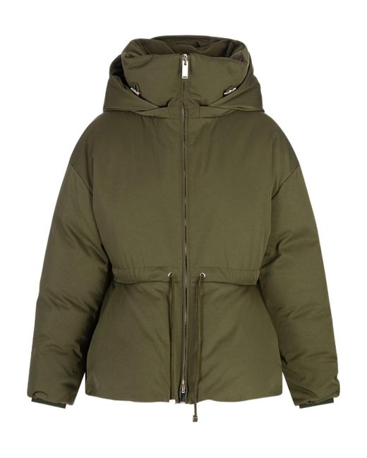 McQueen Green Peplum Drawstring Waist Puffer Jacket