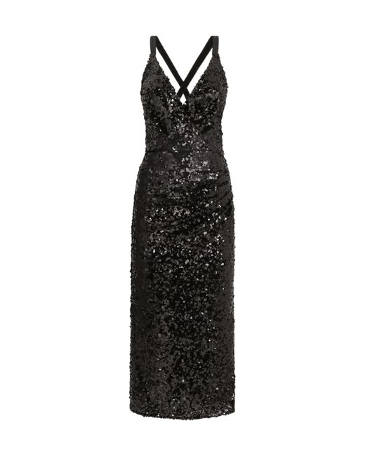 Dolce & Gabbana Black Sequinned V-Neck Midi Gown