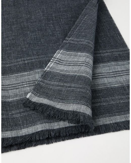 Brunello Cucinelli Gray Embroidered-Detail Striped Linen Scarf for men