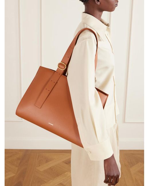 Jil Sander Brown Buckle-Strap Tote Bag