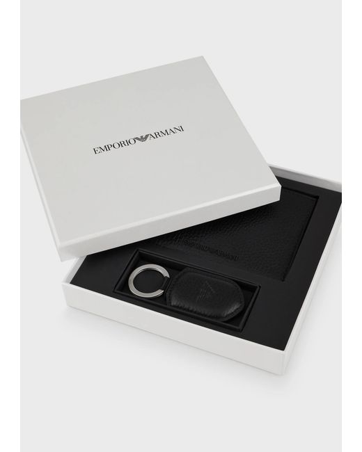 Emporio Armani White Folded Leather Wallet And Tag for men