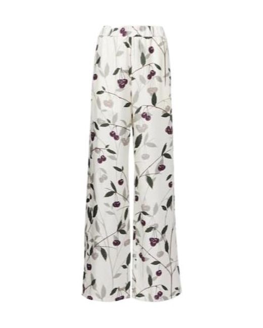 Stella McCartney White Printed Silk Twill Wide-Leg Pants