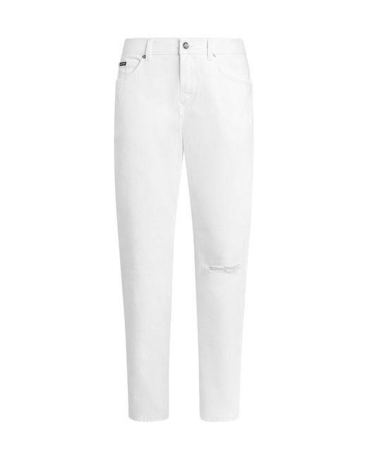 Dolce & Gabbana White Distressed Slim Jeans for men