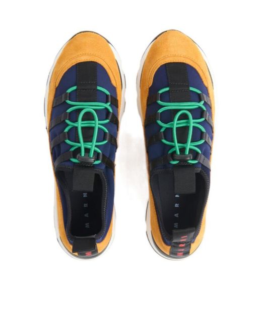 Marni Blue Logo Printed Lace-Up Sports Shoes for men