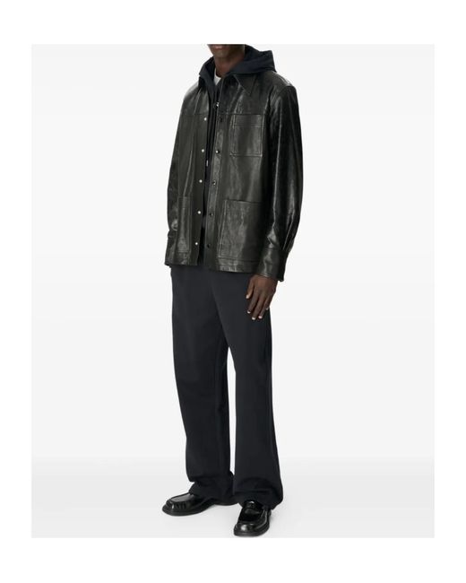 MARINE SERRE Black Glossy Moon Leather Shirt for men