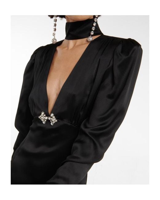 Alessandra Rich Black Embellished Silk Satin Dress