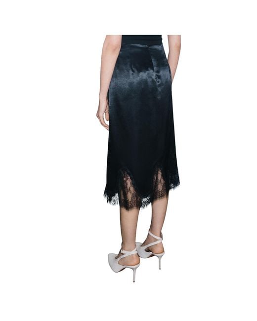 Marella Black Lace-Trimmed Satin Skirt