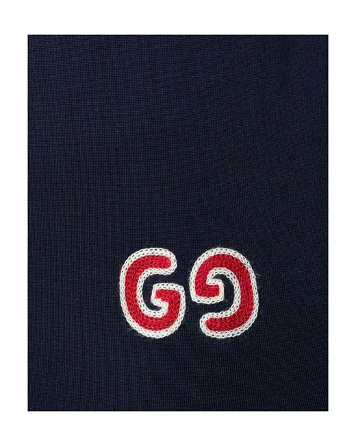 Gucci Blue Gg Logo Patch Jumper for men