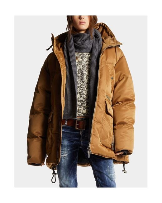 DSquared² Brown Quilted Hooded Coat