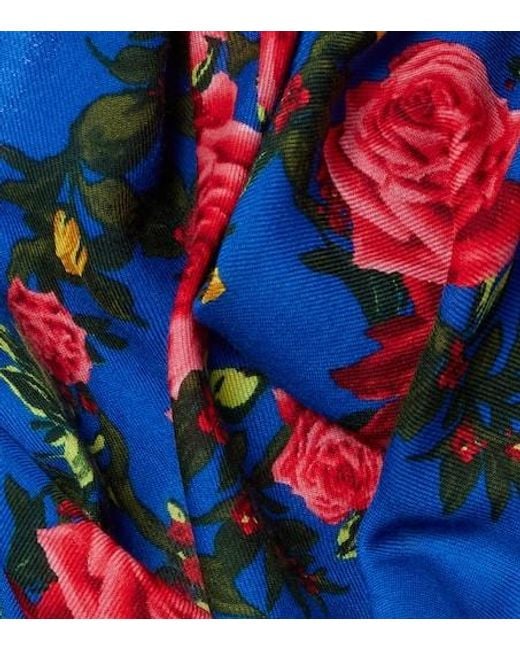 Magda Butrym Blue Floral Wool Scarf