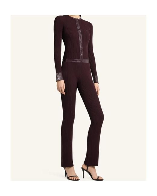 Courreges Purple Vinyl-Trimmed Ribbed-Knit Trousers