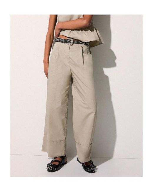 Liu Jo Natural Pleated Wide-Leg Pants