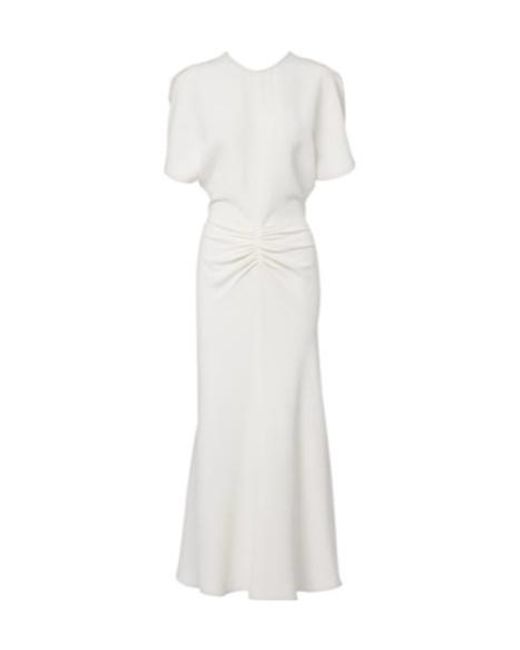 Victoria Beckham White Bela Gathered Cady Midi Dress