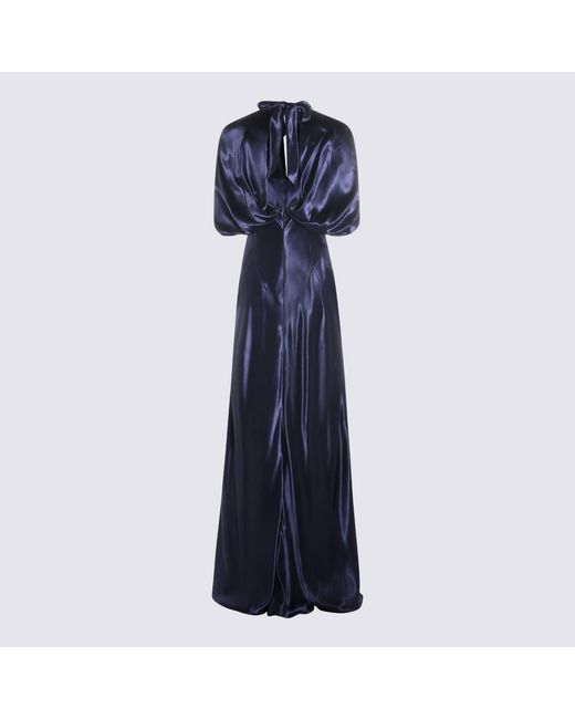 Alberta Ferretti Blue Halter-Neck Satin Dress