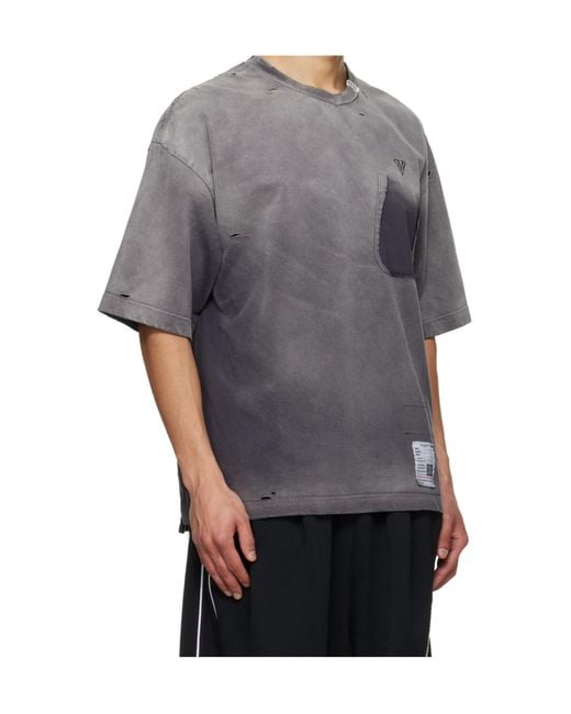 Maison Mihara Yasuhiro Gray V-Neck Distressed T-Shirt for men