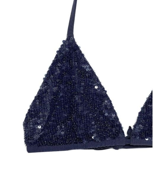 P.A.R.O.S.H. Blue Triangle Halter Bikini Sequin Low Rise Set