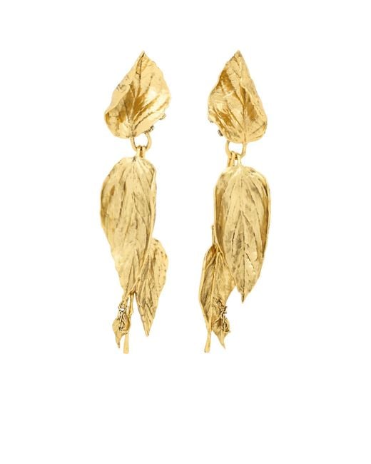 Saint Laurent Metallic Cassandre Leaf Earrings