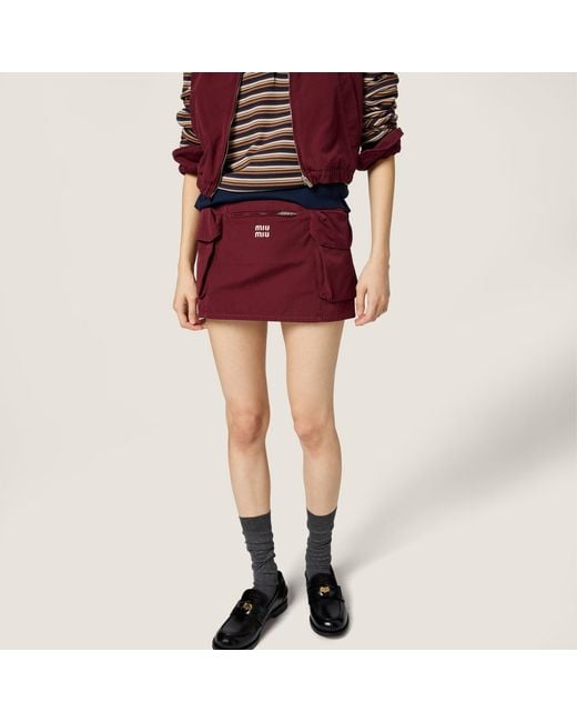 Miu Miu Red Washed Poplin Mini Skirt