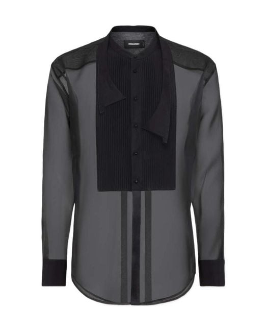 DSquared² Gray Semi-Sheer Long-Sleeved Shirt for men