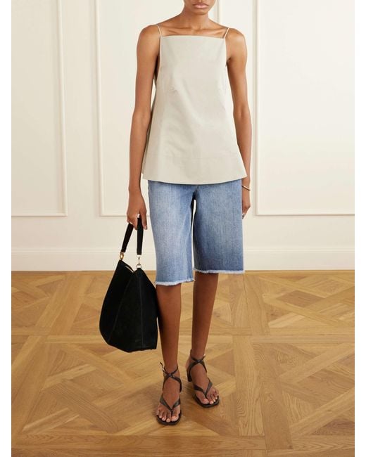 Tibi Blue Mid-Rise Denim Straight-Leg Shorts