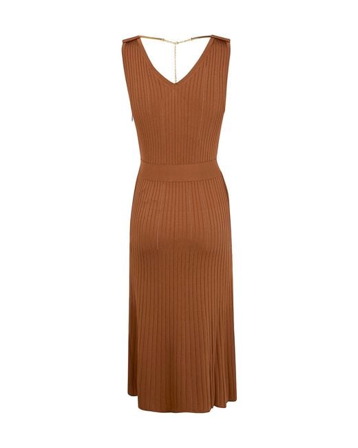 Elisabetta Franchi Brown Embellished Openwork Knitted Dress