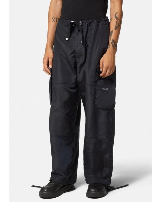 Versace Blue Logo Printed Drawstring Cargo Pant for men
