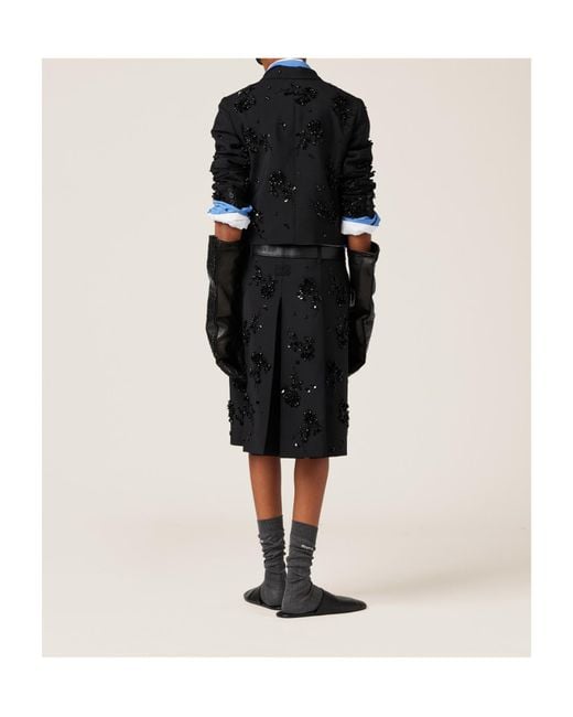 Miu Miu Black Embroidered Single-Breasted Kid Mohair Jacket