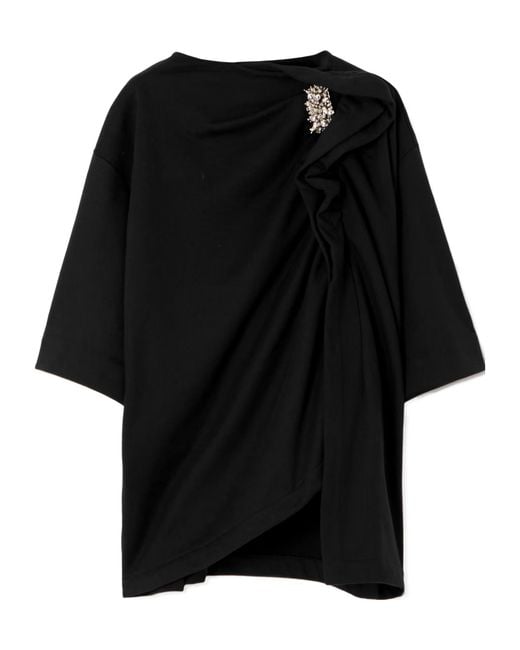 Dries Van Noten Black Draped Brooch T-Shirt