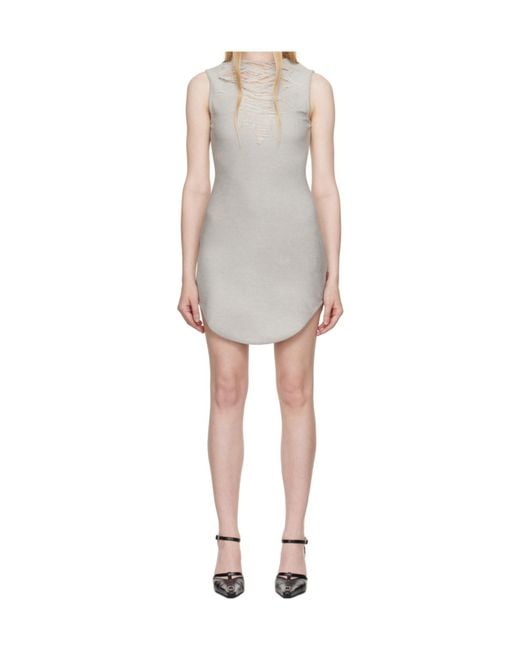 DIESEL White D-Yasmi Distressed Fringed Neckline Mini Dress