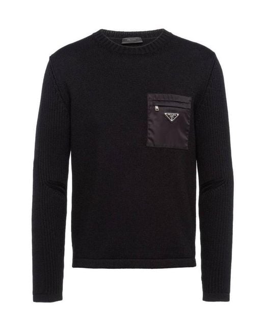Prada Black Logo Rib Knitted Jumper for men