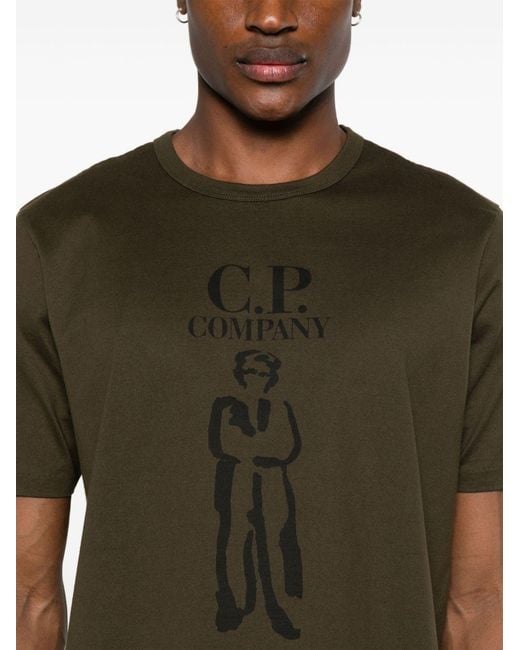 C P Company Green Logo-Print Cotton T-Shirt for men
