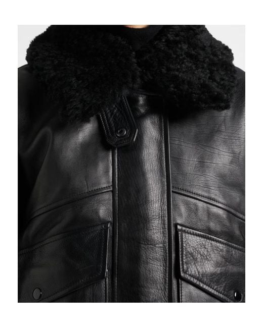 Agolde Black Zippered Long-Sleeved Leather Jacket
