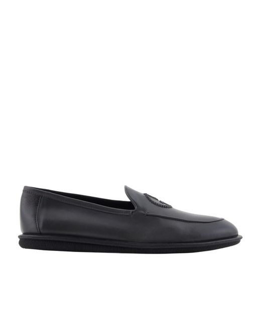 Giorgio Armani Black Almond Toe Slip-On Loafers for men