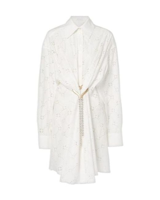 Area White Draped Cotton Shirt Dress